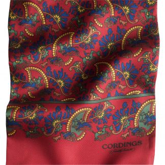Cordings Bright Red Chasing Paisley Silk Scarf Dif ferent Angle 1