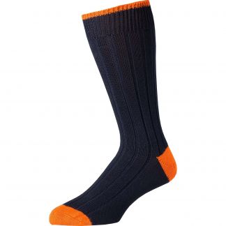 Cordings Navy Orange Cotton Heel & Toe Socks Main Image