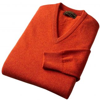 Cordings Rust Lambswool V-Neck Jumper Dif ferent Angle 1