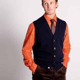Cordings Navy Lambswool Knitted Waistcoat Different Angle 1