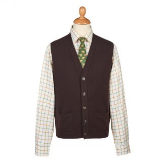 Cordings Brown Lambswool Knitted Waistcoat Different Angle 1