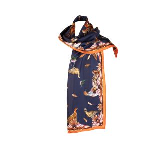 Cordings Grouse Misconduct Navy & Seville Orange Classic Silk Scarf Main Image