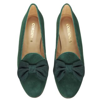 Cordings Green Olive Suede Bow Slipper Dif ferent Angle 1