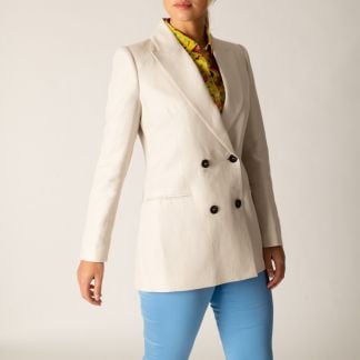 Cordings Cream Double Breasted Cotton and Linen Blazer Main Image