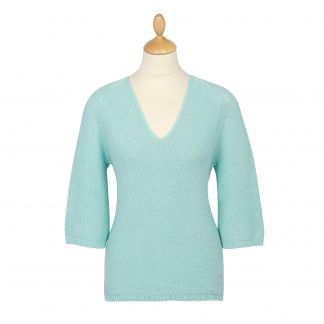 Cordings Turquoise Cotton V Neck Sweater Main Image