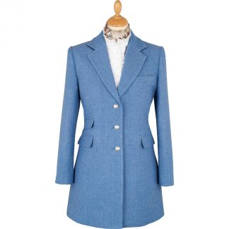 Cordings Blue Herringbone Carlisle Tweed Classic Coat Main Image