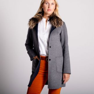 Cordings Navy Grey Reversible Cashmere & Wool Fur Collar Coat Main Image