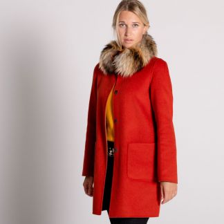 Cordings Orange Tan Reversible Cashmere & Wool Fur Collar Coat Main Image