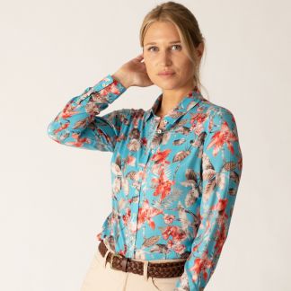 Cordings Turquoise Tropical Floral Print Viscose Shirt Different Angle 1