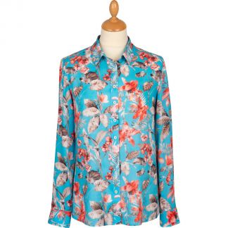 Cordings Turquoise Tropical Floral Print Viscose Shirt Main Image
