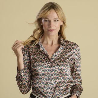 Cordings Lotus Love Silk Shirt made with Liberty Fabric  Dif ferent Angle 1