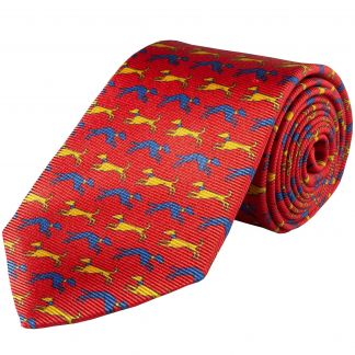Cordings Red Speeding Hound Printed Silk Tie  Dif ferent Angle 1