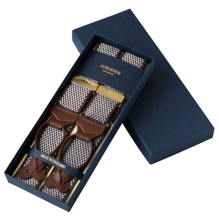 Brown Blue Chequerboard Ribbon Braces