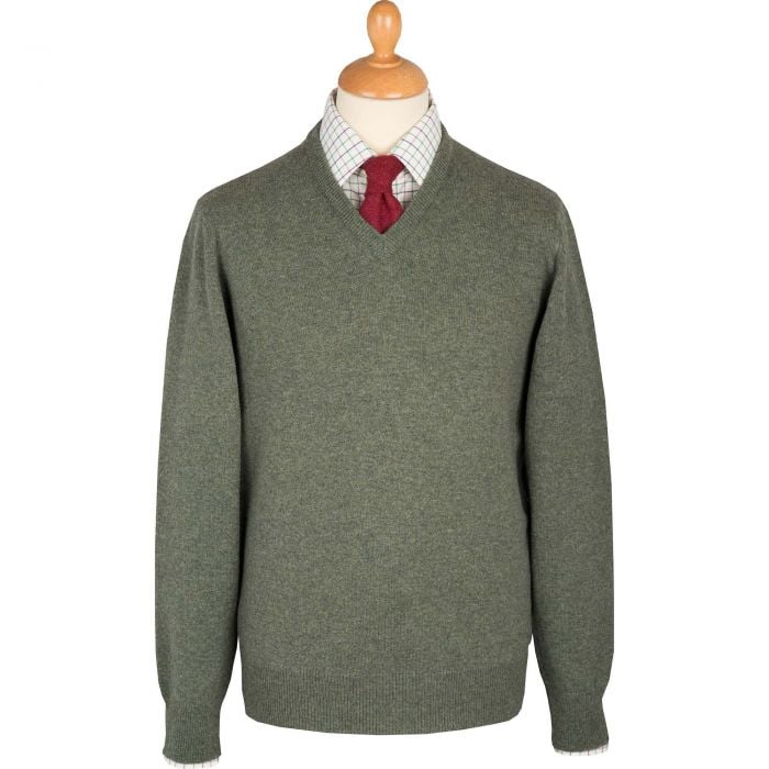 Moss Green Lambswool V-Neck Jumper