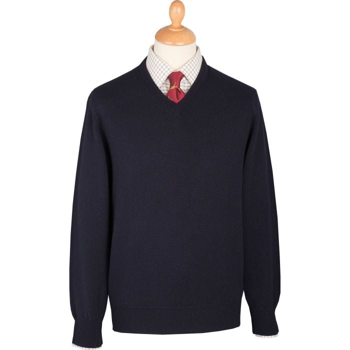 Navy Blue Lambswool V-Neck Jumper