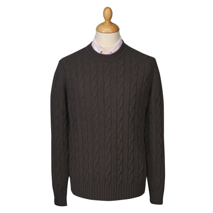 Chocolate Cashmere Cable Crew Neck