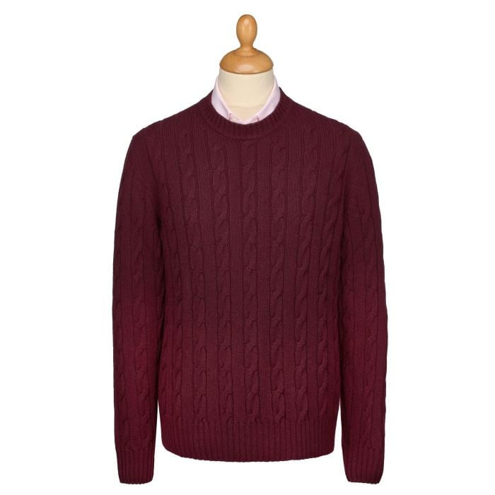 Burgundy Cashmere Cable Crew Neck