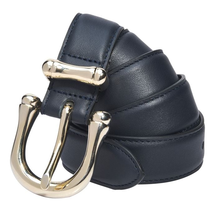 Navy Slim Leather Buckle Belt