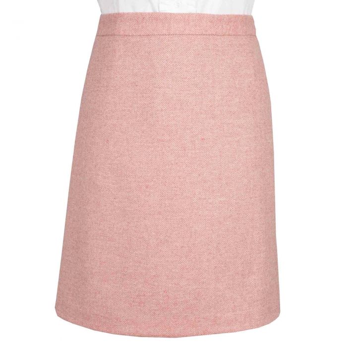 Pale Pink Herringbone Tweed Short Skirt