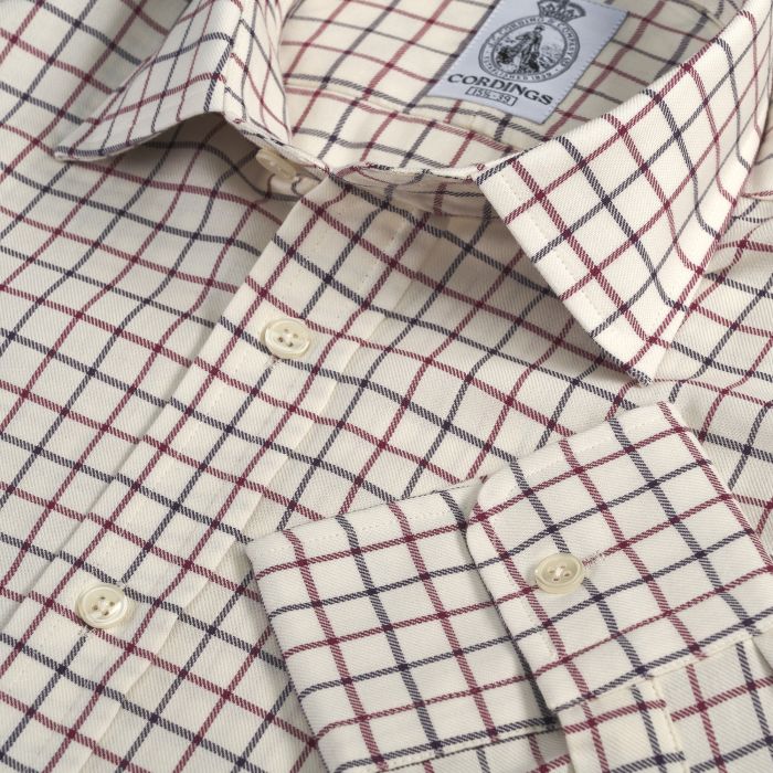 Wine Navy Medium Check Tattersall Shirt