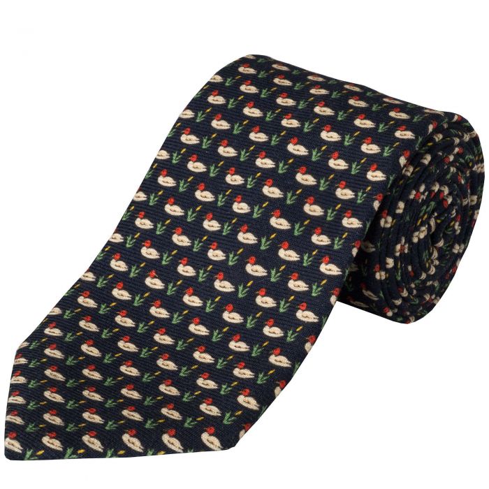 Navy Double Duck Wool Printed Tie