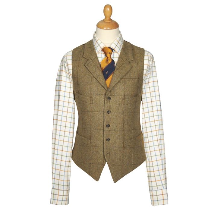 21oz Windowpane Tweed Collared Waistcoat 