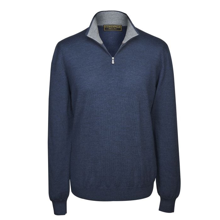 Blue 1/4 Zip Fine Wool Jumper