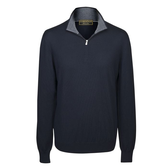 Navy 1/4 Zip Fine Wool Jumper