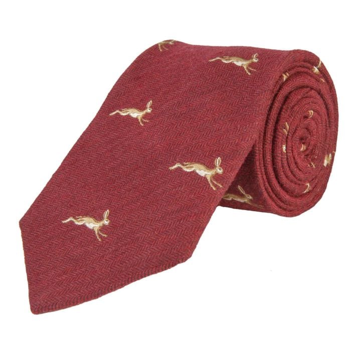 Red Brick March Hare Woven Wool and Silk Tie