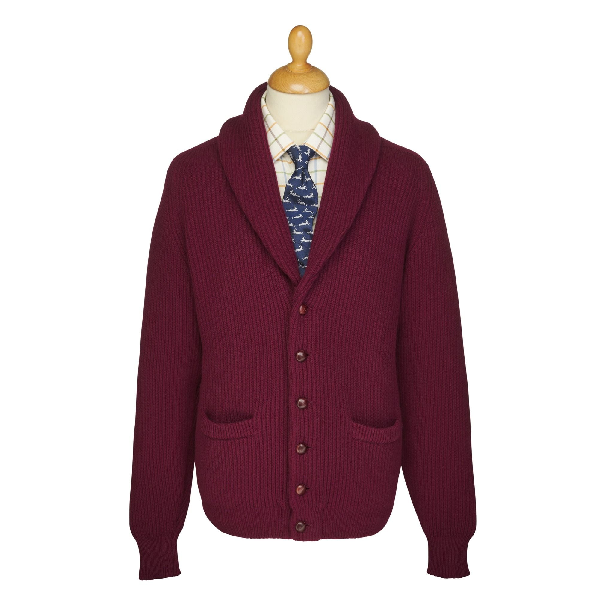 Men's Burgundy 4 Ply Lambswool Cardigan | Cordings US