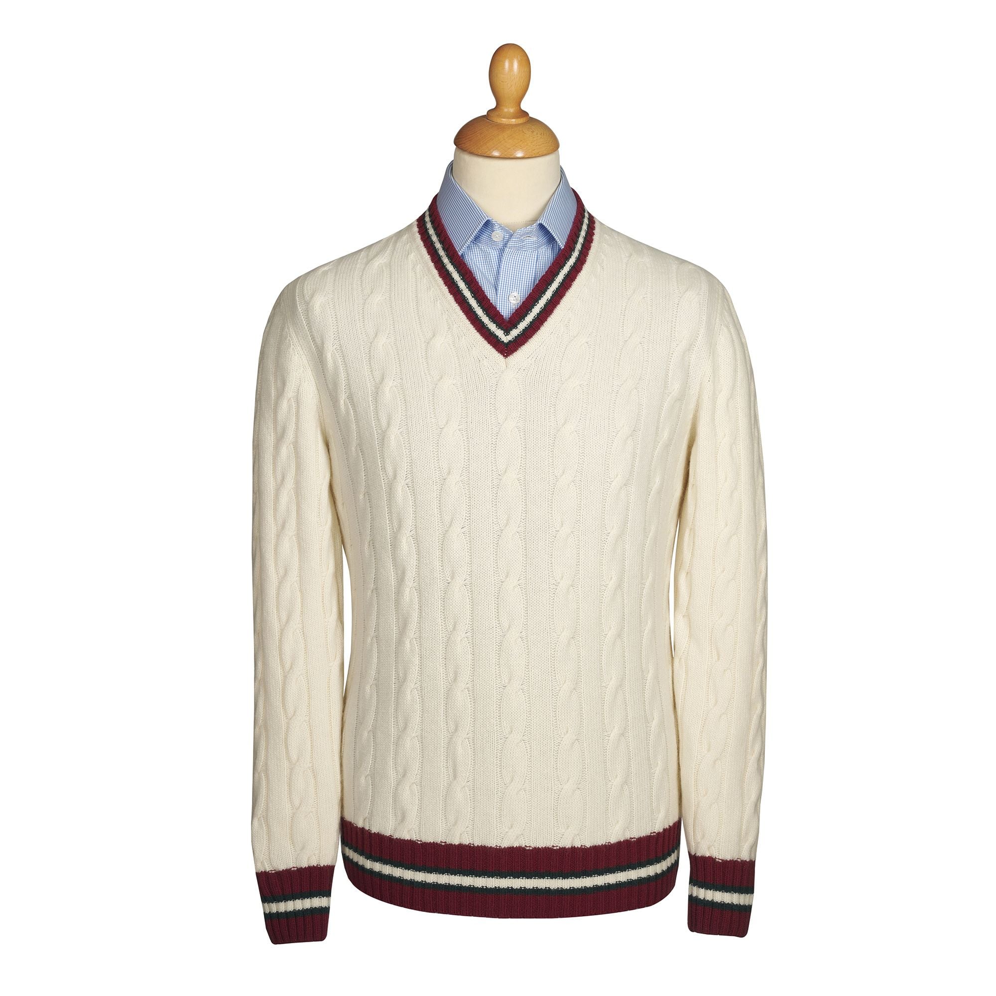 Men's Cream Cable Wool and Cashmere Cricket Jumper | Cordings US
