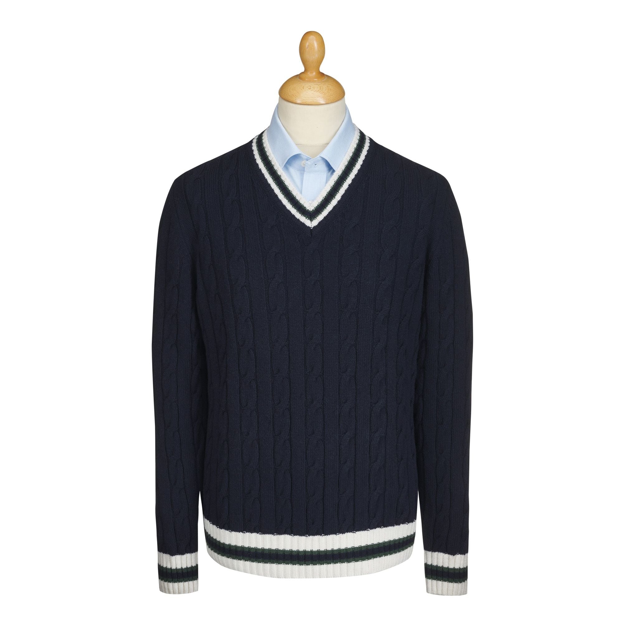 Men's Navy Cable Wool and Cashmere Cricket Jumper Cordings US